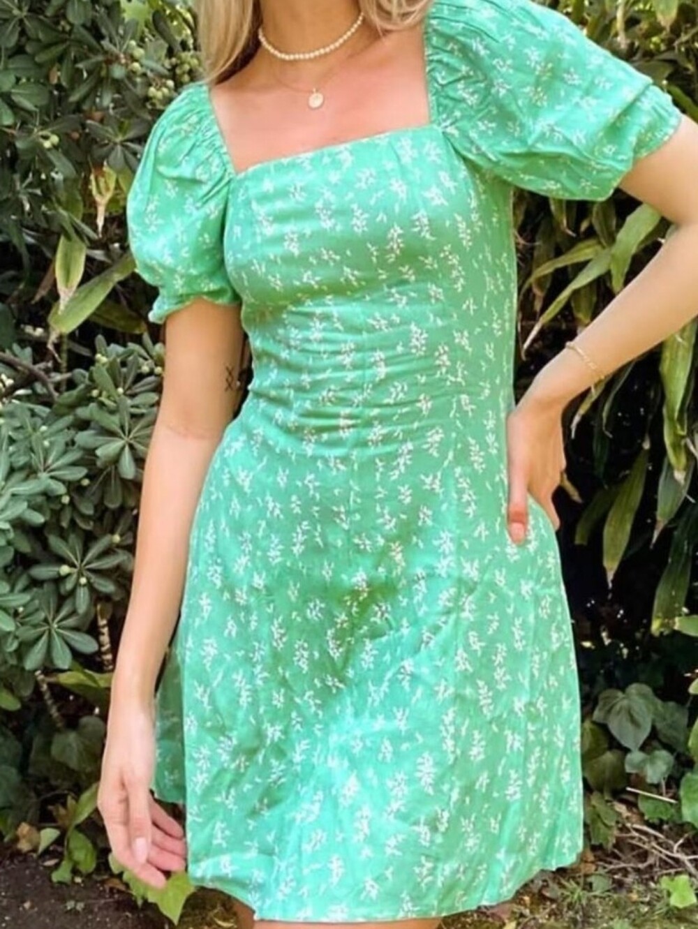 & Other Stories Green Floral Square Neck Mini Dress 2 🌸 ✨New Without Tags NWOT